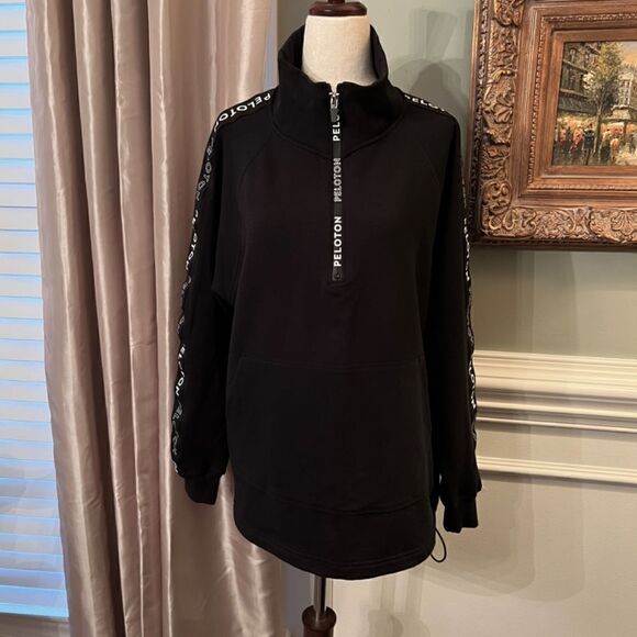 EEUC Women's Peloton Black & White Mock Neck Half Zip Pullover Sweatshirt MEDIUM - Picture 3 of 4